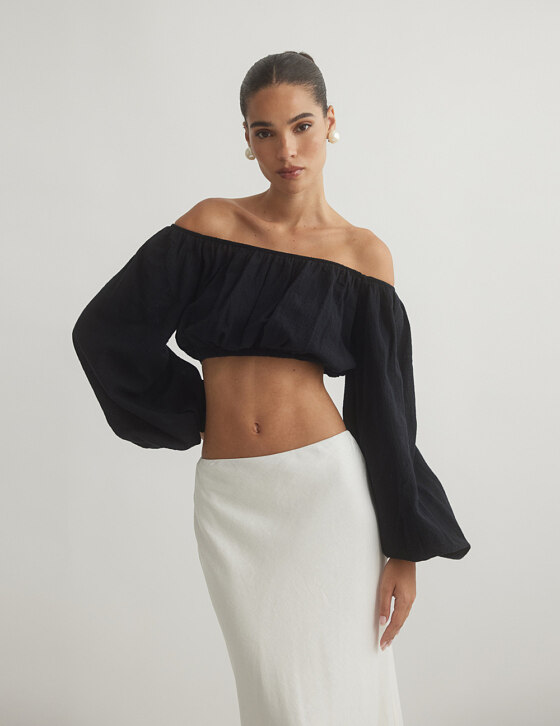 Off-shoulder μακρυμάνικο crop τοπ